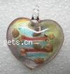 Lampwork Pendants, Heart, handmade, silver foil, Grade A 