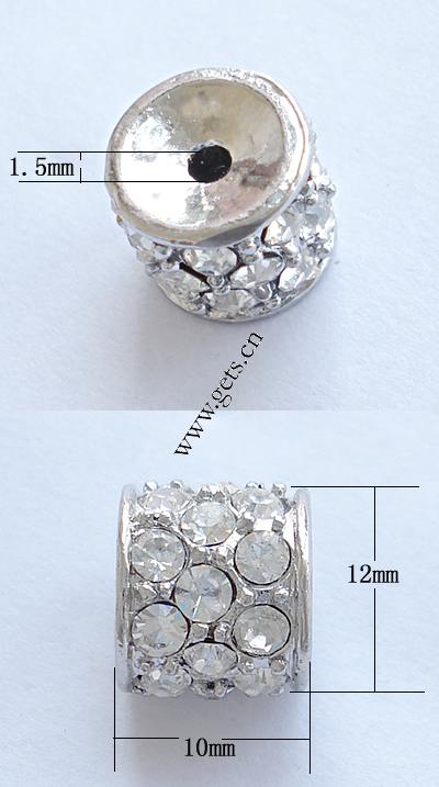 Rhinestone Zinc Alloy Beads, Tube, plated, Customized & with Mideast rhinestone, more colors for choice, Grade A, 10x12mm, Sold By PC