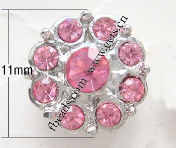 Conector de aleación de Zinc de diamantes de imitación, Flor, chapado, con diamantes de imitación de Mideast, más colores para la opción, libre de níquel, plomo & cadmio, Grado A, 11x11x4mm, Vendido por UD