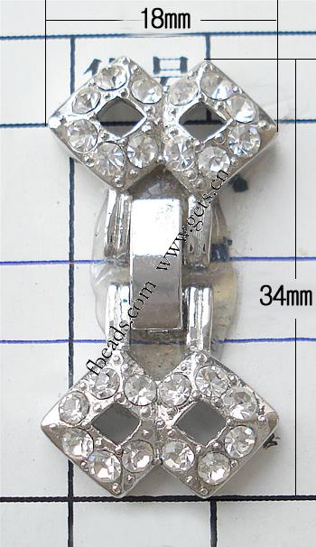 亜鉛合金時計のバンド留め金, 亜鉛合金, ひし形, メッキ, 中東ラインストーン入り, 無色, 鉛がありません, グレードA, 34x18mm, 売り手 パソコン
