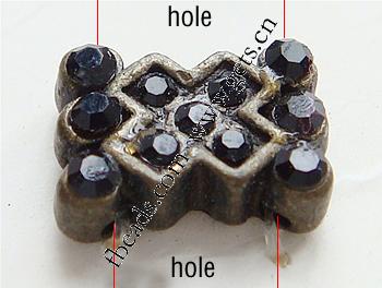 Barra separadora de diamantes de imitación, con aleación de zinc, Rectángular, chapado, enchapado grueso más que los 3μm & con diamantes de imitación de Mideast & 2-sarta, más colores para la opción, libre de plomo & níquel, 12x9x4mm, Vendido por UD