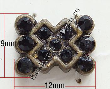 Barra separadora de diamantes de imitación, con aleación de zinc, Rectángular, chapado, enchapado grueso más que los 3μm & con diamantes de imitación de Mideast & 2-sarta, más colores para la opción, libre de plomo & níquel, 12x9x4mm, Vendido por UD