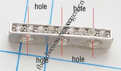 長方形ラインストーンスペーサー, ラインストーン, とともに 亜鉛合金, メッキ, 3連 & 中東ラインストーン入り, 無色, 鉛、ニッケルフリー, 24x3x4mm, 売り手 パソコン