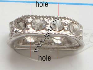 Moda Puente Rhinestone Spacer, diamantes de imitación, con aleación de zinc, chapado, enchapado grueso más que los 3μm & con diamantes de imitación de Mideast & 2-sarta, más colores para la opción, libre de níquel, 11x4x4mm, Vendido por UD