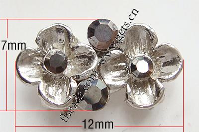 Barra separadora de diamantes de imitación, Flor, chapado, enchapado grueso más que los 3μm & con diamantes de imitación de Mideast & 2-sarta, más colores para la opción, libre de níquel, plomo & cadmio, 12x7x3mm, Vendido por UD