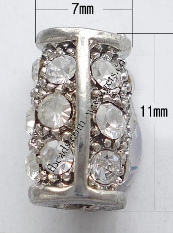 Zinklegierung Rohr Perlen, plattiert, plattierte Dicke über 3μm & mit Strass von Nahost, keine, frei von Nickel, Grade A, 11x7mm, verkauft von PC