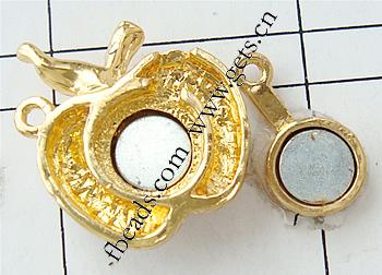 Zinklegierung Magnetverschluss, Apfel, plattiert, plattierte Dicke über 3μm & mit Strass von Nahost, keine, 25x22x8mm, Bohrung:ca. 2mm, verkauft von PC