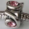 Rhinestone Zinc Alloy European Beads, Tube, plated, without troll & with rhinestone Approx 4.5mm 