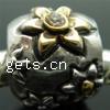 Rhinestone Zinc Alloy European Beads, Flower, plated, without troll & with rhinestone Approx 4.5mm 