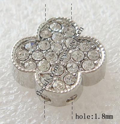 barre d'entretoise en stras , strass, fleur, Placage, avec les strass de Moyen-Orient & 2 fils, plus de couleurs à choisir, protéger l'environnement, sans nickel, plomb et cadmium, 14x14mm, Trou:Environ 1.8mm, Vendu par PC