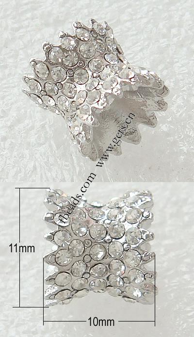 Tapa de espaciador de diamantes de imitación, con aleación de zinc, chapado, con diamantes de imitación de Mideast, más colores para la opción, libre de plomo & níquel, 11x10mm, agujero:aproximado 4.5mm, Vendido por UD