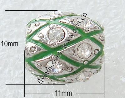 Perlas de aleación de Zinc de esmalte, Tambor, chapado, con diamantes de imitación de Mideast, más colores para la opción, libre de plomo, 10x11mm, agujero:aproximado 3mm, Vendido por UD