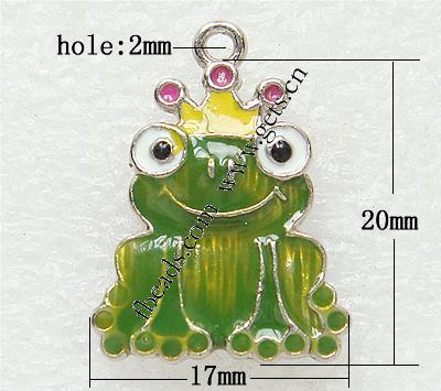 Zinklegierung Tier Anhänger, Frosch, plattiert, Emaille & mit Strass, keine, 17x20x3mm, Bohrung:ca. 2mm, verkauft von PC