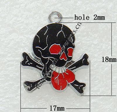 Zinc Alloy Skull Pendants, plated, enamel, more colors for choice, 18x17x2mm, Hole:Approx 2mm, Sold By PC