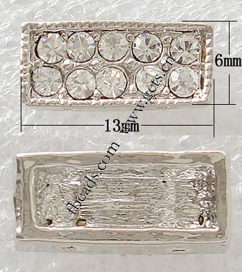 Barra separadora de diamantes de imitación, Rectángular, chapado, con diamantes de imitación de Mideast & 2-sarta, más colores para la opción, libre de níquel, plomo & cadmio, 13x6mm, agujero:aproximado 1.5mm, Vendido por UD