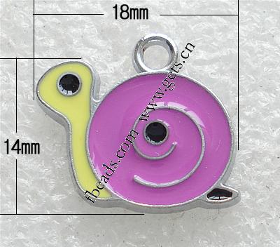 Zinc Alloy Animal Pendants, Snail, platinum color plated, enamel, 18x14x1.8mm, Hole:Approx 2mm, Sold By PC