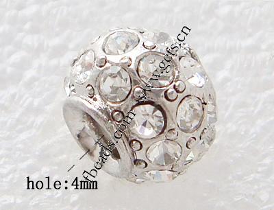 Strass Europa Perlen, mit Zinklegierung, Trommel, plattierte Dicke über 3μm, keine, 8x11mm, Bohrung:ca. 4mm, verkauft von PC