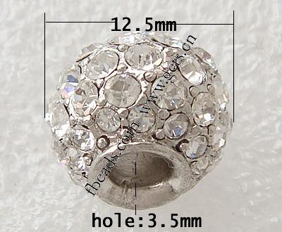 Strass Europa Perlen, mit Zinklegierung, Trommel, plattiert, plattierte Dicke über 3μm, keine, 11x12.5mm, Bohrung:ca. 3.5mm, verkauft von PC