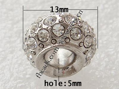 Strass Europa Perlen, mit Zinklegierung, Rondell, plattiert, plattierte Dicke über 3μm, keine, 13x8.5mm, Bohrung:ca. 5mm, verkauft von PC