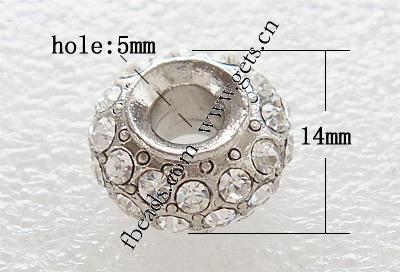 Strass Europa Perlen, mit Zinklegierung, Rondell, plattiert, plattierte Dicke über 3μm, keine, 8x14mm, Bohrung:ca. 5mm, verkauft von PC