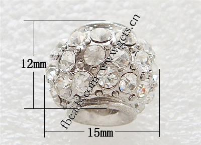 Strass Europa Perlen, mit Zinklegierung, Rondell, plattiert, keine, frei von Kadmium, 12x15mm, Bohrung:ca. 5.5mm, verkauft von PC