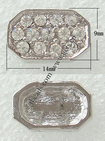 Barra separadora de diamantes de imitación, con aleación de zinc, Rectángular, chapado, con diamantes de imitación de Mideast & 2-sarta, más colores para la opción, libre de níquel, plomo & cadmio, 14x9mm, agujero:aproximado 1.8mm, Vendido por UD