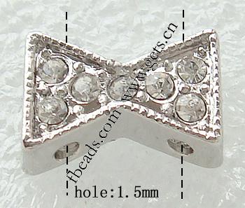 Barra separadora de diamantes de imitación, con aleación de zinc, Lazo, chapado, con diamantes de imitación de Mideast, más colores para la opción, libre de níquel, 13x9mm, agujero:aproximado 1.5mm, Vendido por UD