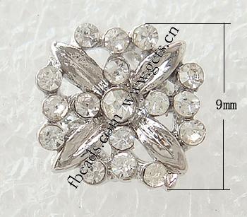 Conector de aleación de Zinc de diamantes de imitación, Flor, chapado, con diamantes de imitación de Mideast, más colores para la opción, libre de níquel, plomo & cadmio, 9x9mm, agujero:aproximado 1mm, Vendido por UD