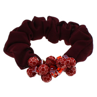 Hair Scrunchies, Chiffon, with Crystal & Acrylic, faceted, red, 24mm, 20mm Inch 