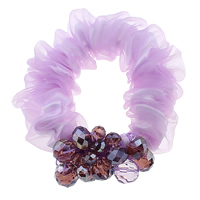 Hair Scrunchies, Organza, with nylon elastic cord & Crystal, faceted, purple, 31mm, 25mm Inch 