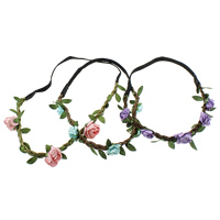 Diadema  de Bisuteria, Poliéster, con Cuero de vaca & cordón de nylon, Flor, más colores para la opción, 15-18x19-24x16-19mm, 7mm, longitud:19-26 Inch, Vendido por UD