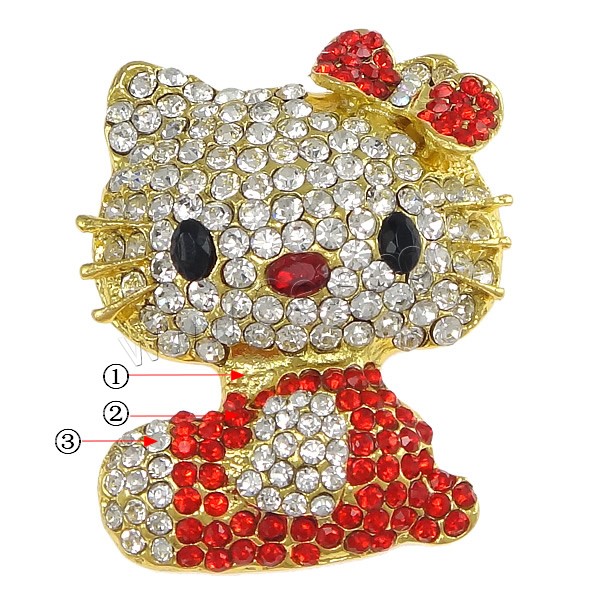 Zinklegierung Schmuck Cabochons, Katze, plattiert, flache Rückseite & mit Strass, keine, frei von Nickel, Blei & Kadmium, 43x55x11mm, verkauft von PC