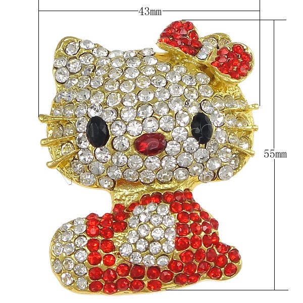 Zinklegierung Schmuck Cabochons, Katze, plattiert, flache Rückseite & mit Strass, keine, frei von Nickel, Blei & Kadmium, 43x55x11mm, verkauft von PC