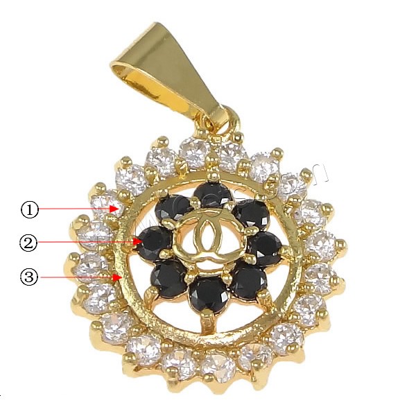 Pendentifs en laiton zircon cubique (CZ), Plat rond, Placage, avec zircone cubique, plus de couleurs à choisir, protéger l'environnement, sans nickel, plomb et cadmium, 19x21x5mm, Trou:Environ 4x7mm, Vendu par PC