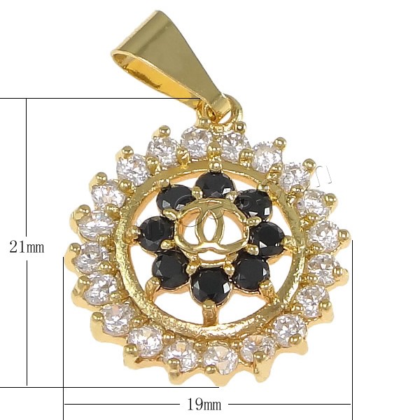 Pendentifs en laiton zircon cubique (CZ), Plat rond, Placage, avec zircone cubique, plus de couleurs à choisir, protéger l'environnement, sans nickel, plomb et cadmium, 19x21x5mm, Trou:Environ 4x7mm, Vendu par PC