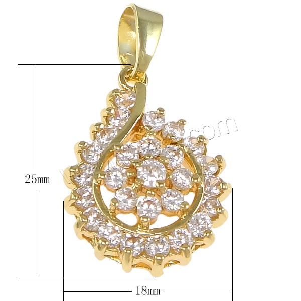 Pendentifs en laiton zircon cubique (CZ), larme, Placage, avec zircone cubique, plus de couleurs à choisir, protéger l'environnement, sans nickel, plomb et cadmium, 18x25x8mm, Trou:Environ 4x7mm, Vendu par PC