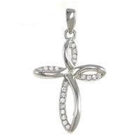 Befestigter Zirkonia Sterlingsilber Anhänger, 925 Sterling Silber, Kreuz, plattiert, Micro pave Zirkonia, keine, 14x21x3mm, Bohrung:ca. 2x3.5mm, verkauft von PC