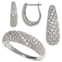 Zirkonia Micro Pave Sterling Remasuri-Schmucksets, 925 Sterling Silber, Anhänger & Fingerring & Ohrring, plattiert, Micro pave Zirkonia, keine, 5x17x14mm, 7x20x4mm, 5mm, Bohrung:ca. 15x3mm, Größe:8, verkauft von setzen