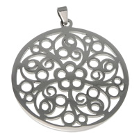 Pendentif creux en acier inoxydable, Acier inoxydable 304, Plat rond, couleur originale Environ Vendu par PC