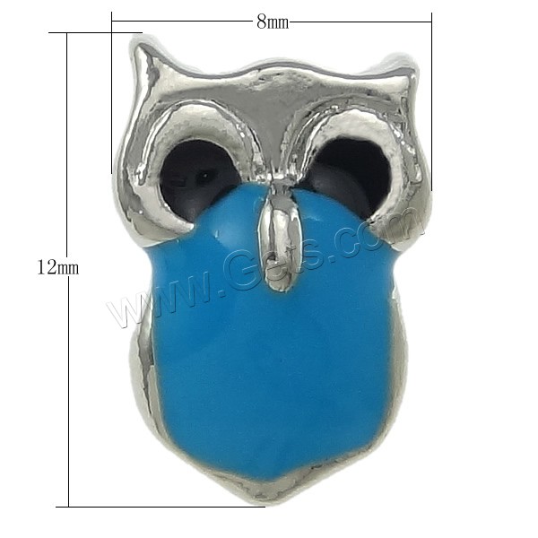 Enamel Zinc Alloy European Beads, Owl, plated, without troll, more colors for choice, nickel, lead & cadmium free, 8x12x9mm, Hole:Approx 5mm, Sold By PC