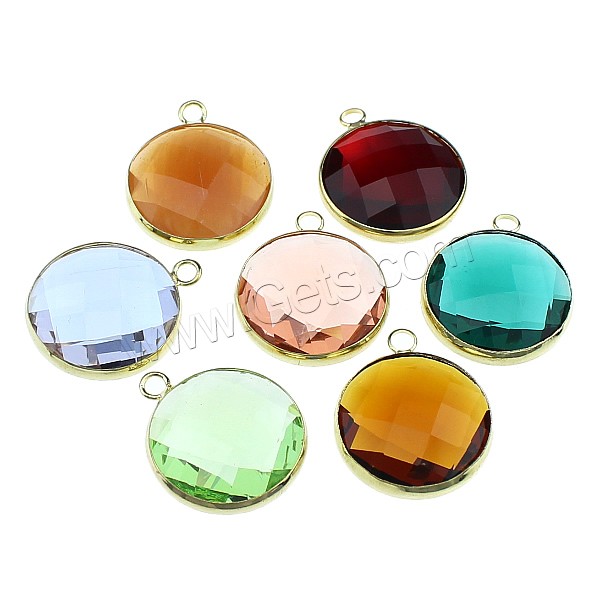 Pendant de cuivre de verre, laiton, avec verre, Plat rond, Placage de couleur d'or, normes différentes pour le choix & facettes, plus de couleurs à choisir, Vendu par PC