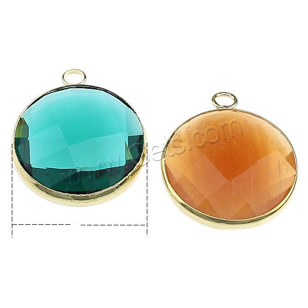 Pendant de cuivre de verre, laiton, avec verre, Plat rond, Placage de couleur d'or, normes différentes pour le choix & facettes, plus de couleurs à choisir, Vendu par PC