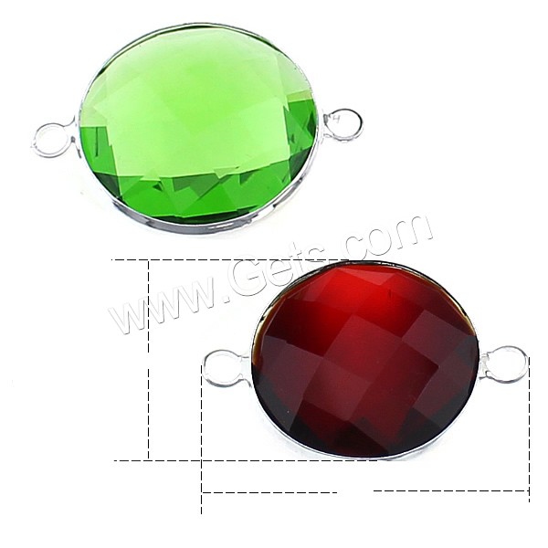 Connecteur en verre, laiton, avec verre, Plat rond, Placage de couleur argentée, normes différentes pour le choix & facettes & boucle de 1/1, plus de couleurs à choisir, Vendu par PC