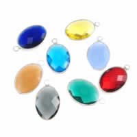 Pendant de cuivre de verre, laiton, avec verre, ovale plat, Placage de couleur argentée, facettes, plus de couleurs à choisir Environ 2mm, Vendu par PC