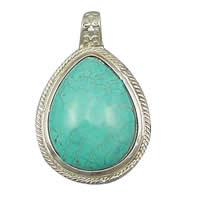 laiton Pendentif, avec turquoise, larme, vert Environ 6mm, Vendu par PC