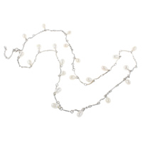 Collier en perles d'eau douce Pull, perle d'eau douce cultivée, avec laiton, avec 4cm chaînes de rallonge, riz, naturel, blanc, 6-7mm Environ 25.5 pouce, Vendu par brin