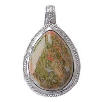 Pendentifs Unakites, unakite, avec laiton, larme, Placage de couleur platine Environ Approx 7mm, Vendu par PC