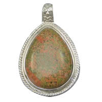 Pendentifs Unakites, unakite, avec laiton, larme, Placage de couleur platine Environ Approx 6mm, Vendu par PC