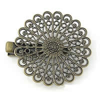 Alligator Hair Clip Findings, Iron, with brass setting, Flower, plated, hollow nickel, lead & cadmium free  