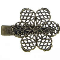 Alligator Hair Clip Findings, Iron, with brass setting, Flower, plated, hollow nickel, lead & cadmium free  